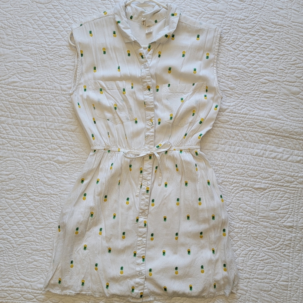 Japna Juniors White Sleeveless Pineapple Print Lined Dress Size M